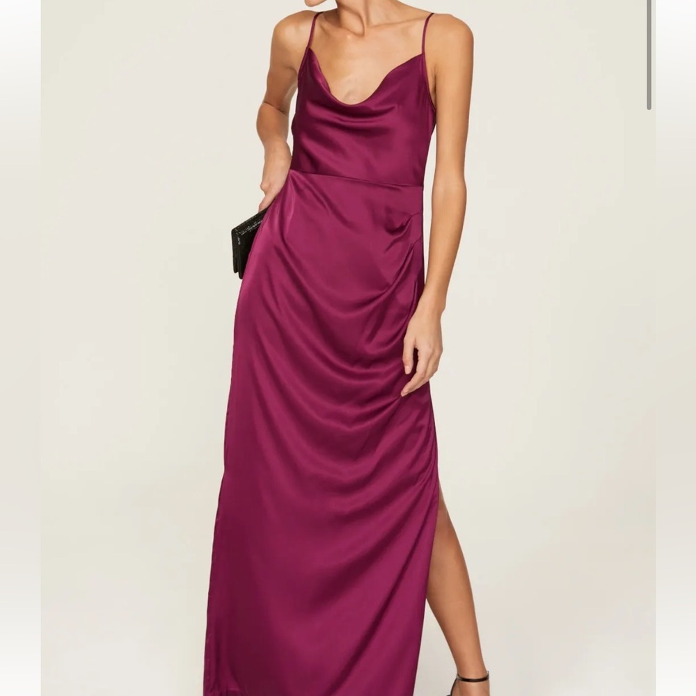 Hutch Satin Cowl Neck Maxi Dress in Plum